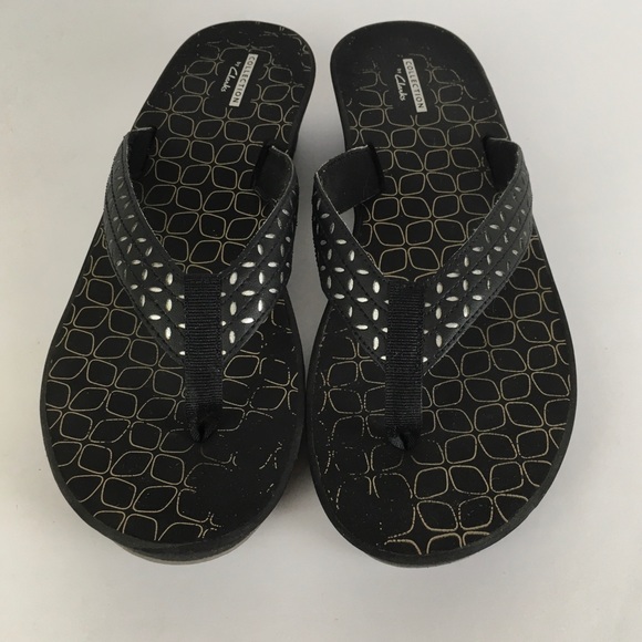 Collection by Clarks Perforated Thong Wedge Sandals in Black - Picture 3 of 10